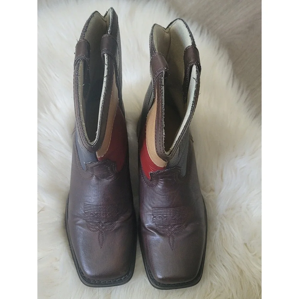 Durango Lil' Kid's Western Boots Size 5M Brown Texas Flag Star Square Toe BT246